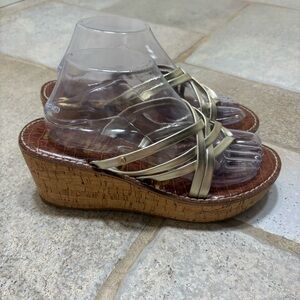 Sam Edelman Reana Light Gold Strappy Cork Platform Wedge Heel Sandals Size 9